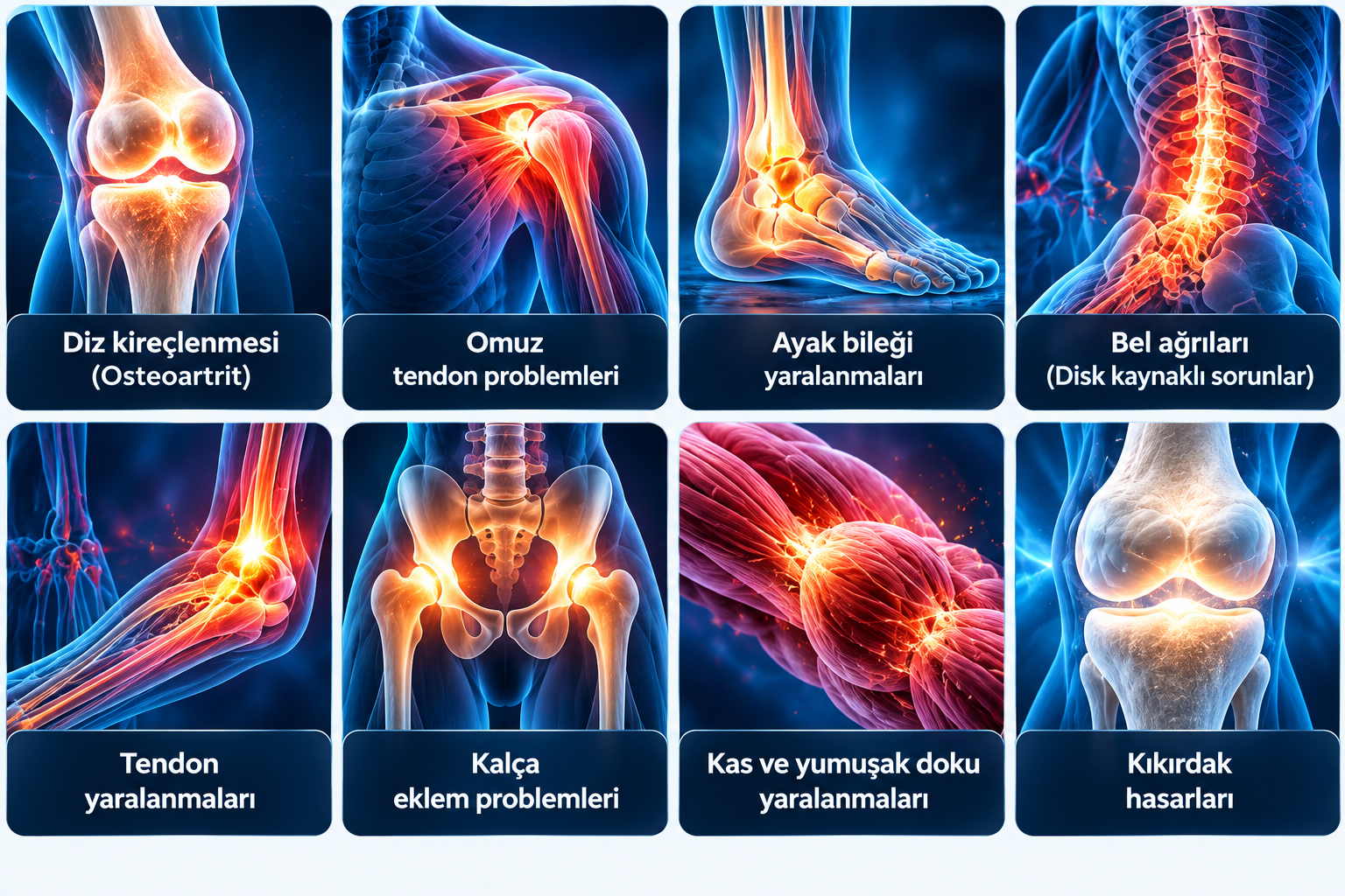 Diz omuz ayak bileği kalça ve tendon gibi ortopedik araştırma alanları